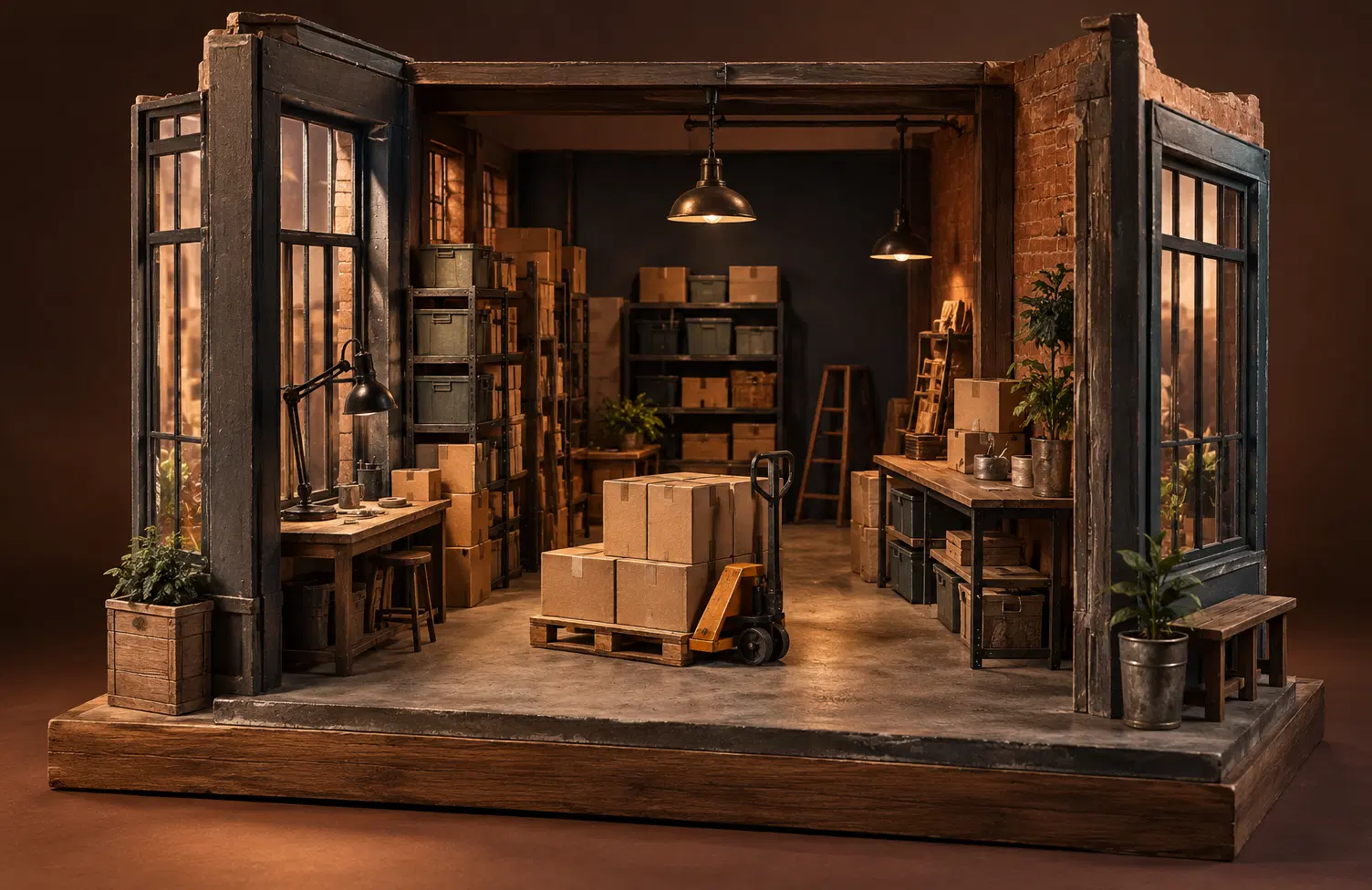 Illustration of warehouse businesses and their working space